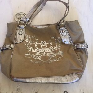 Tan and silver large Kathy van zeeland shoulderbag